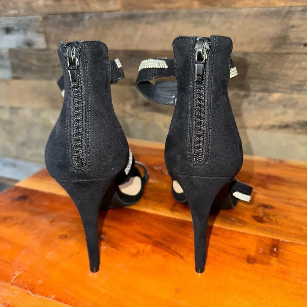 NY&Co black bling strapy stilettos sandals w/zip back nwot sz 9